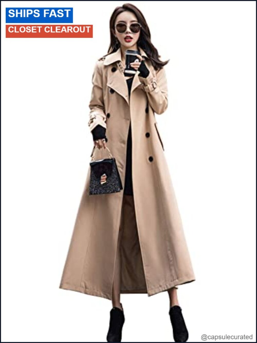 Double Breasted Duster Trench Coat Long Sleeve Overcoat